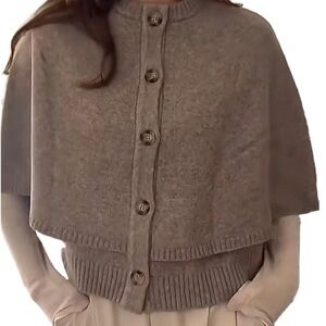 Knit Cape Coat for Women Button Up Cropped Cardigan CorporateOutfitsDressyCasual